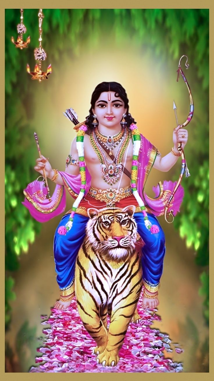 the hindu god sitting on top of a tiger