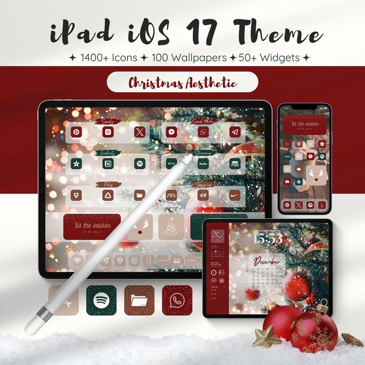 the christmas theme is displayed on an iphone and ipad