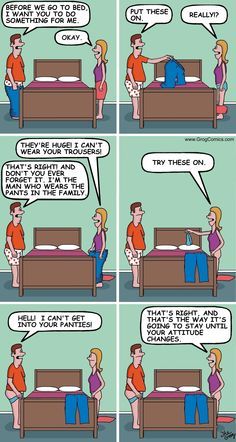 a comic strip with two people talking to each other and one person sitting on the bed