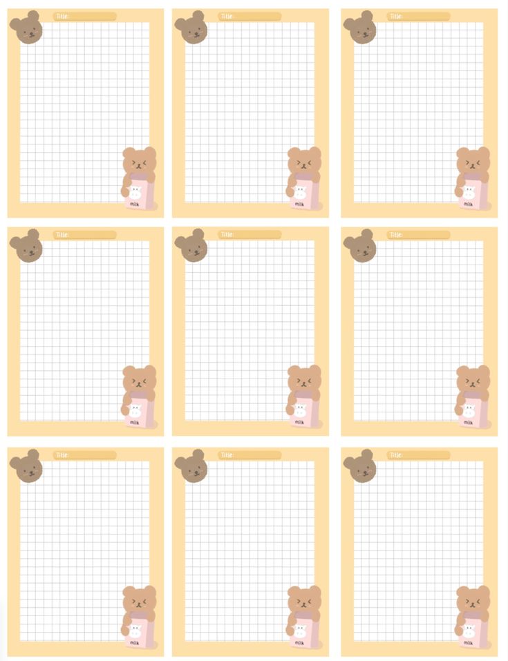 a teddy bear themed calendar with squares and numbers