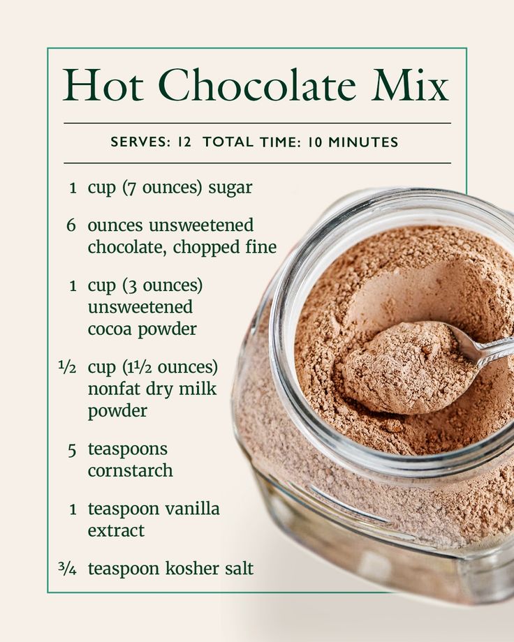 the ingredients for hot chocolate mix in a jar