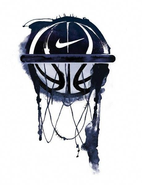 a drawing of a basketball hoop with the word nike on it's side and an artistic