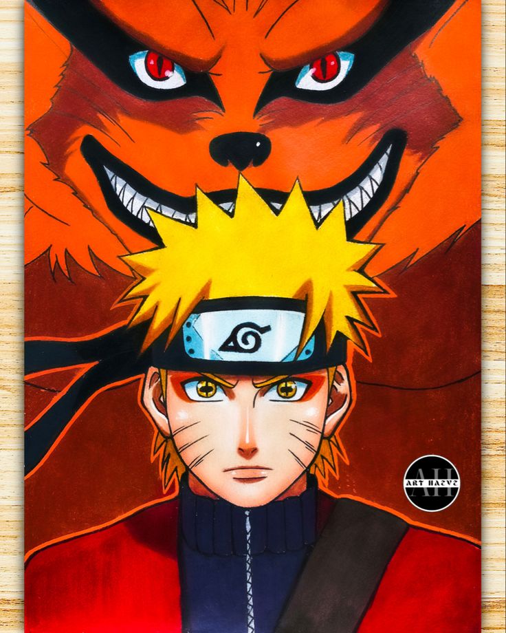 a painting of naruto and his wolf friend