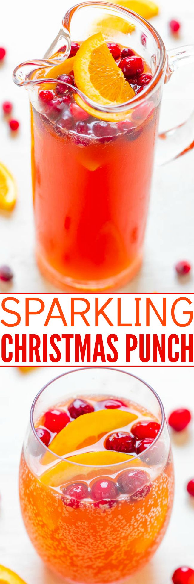 sparkling christmas punch with orange slices and cranberries