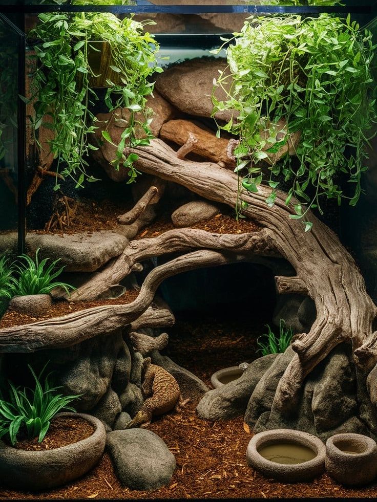 an aquarium filled with plants and rocks