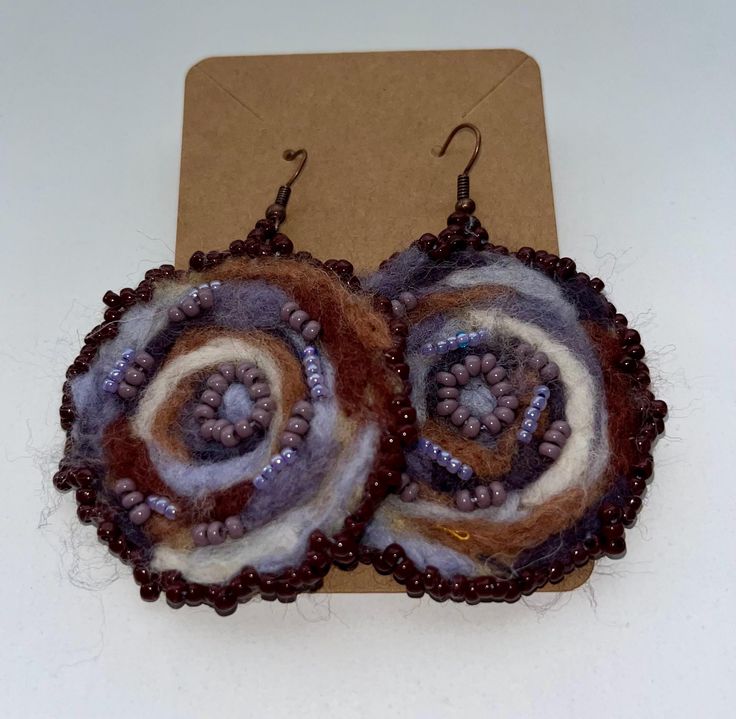 Felted circle earrings, bigger size but very lightweight! Needle Felted Earrings, Felt Atelier Earrings, Felt Ball Earrings, Needle Felt Earrings, Felted Necklace Jewelry, Felted Jewelry, Greenville Nc, Art Earrings, Felt Jewelry