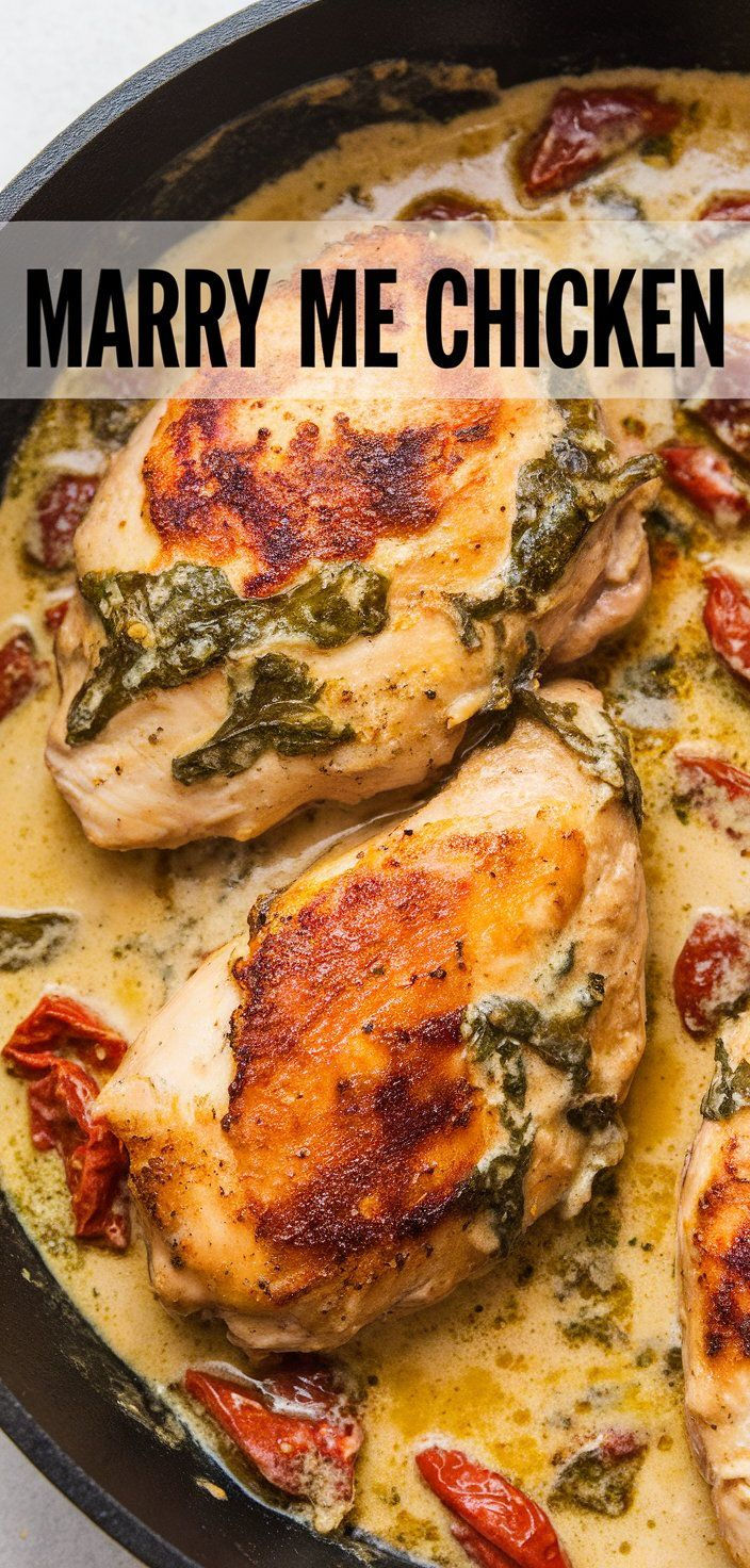 some chicken is cooking in a skillet with tomatoes and spinach on the side