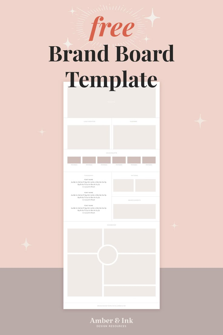 the free brand board template is displayed on a pink background