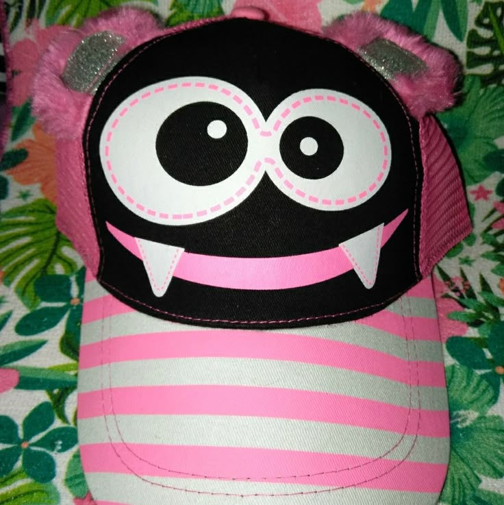 Has Googlie Eyes And Mouth. Has A White And Pink Strips. At The Back It Has A Pink Mesh And Two Plush Ears. Never Been Woren. Boom Bap, Scene Outfits, Rainbow Aesthetic, Awesome Things, Fit Inspo, Planet Earth, Bubble Gum, Cute Shoes, Pink Black