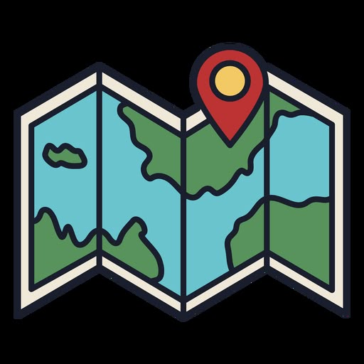 an open book with a map on it and a pin pointing to the location where you are