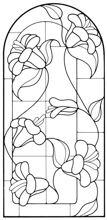 a stained glass window with flowers and leaves in the center, on a white background