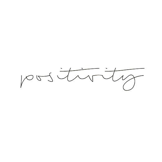 the word positivity is written in cursive handwriting on a white background