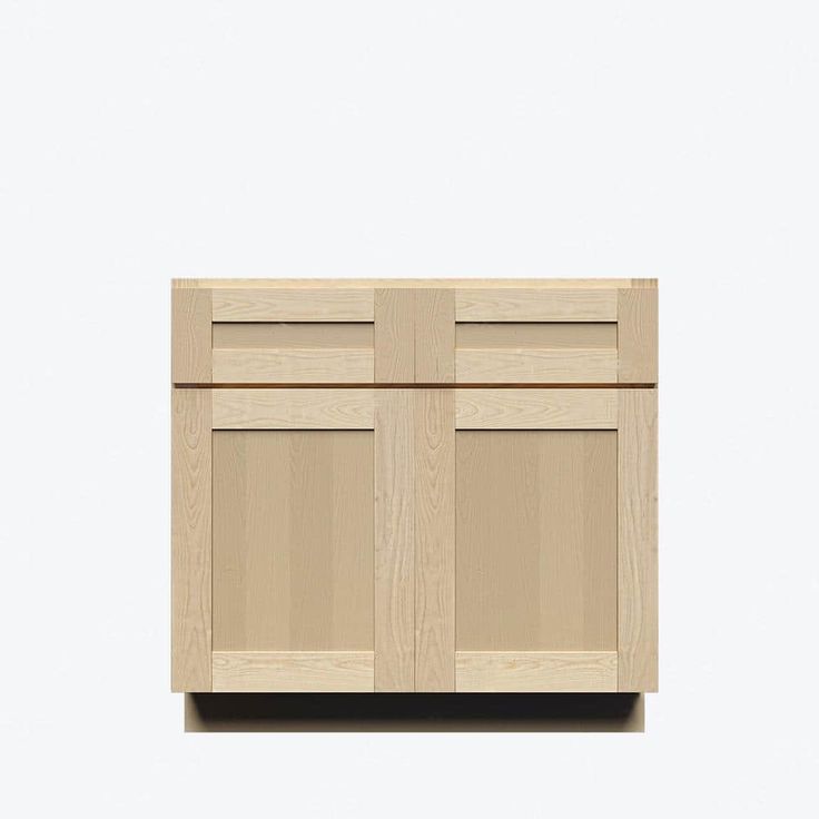 a wooden cabinet with two doors and drawers on the front, against a white background