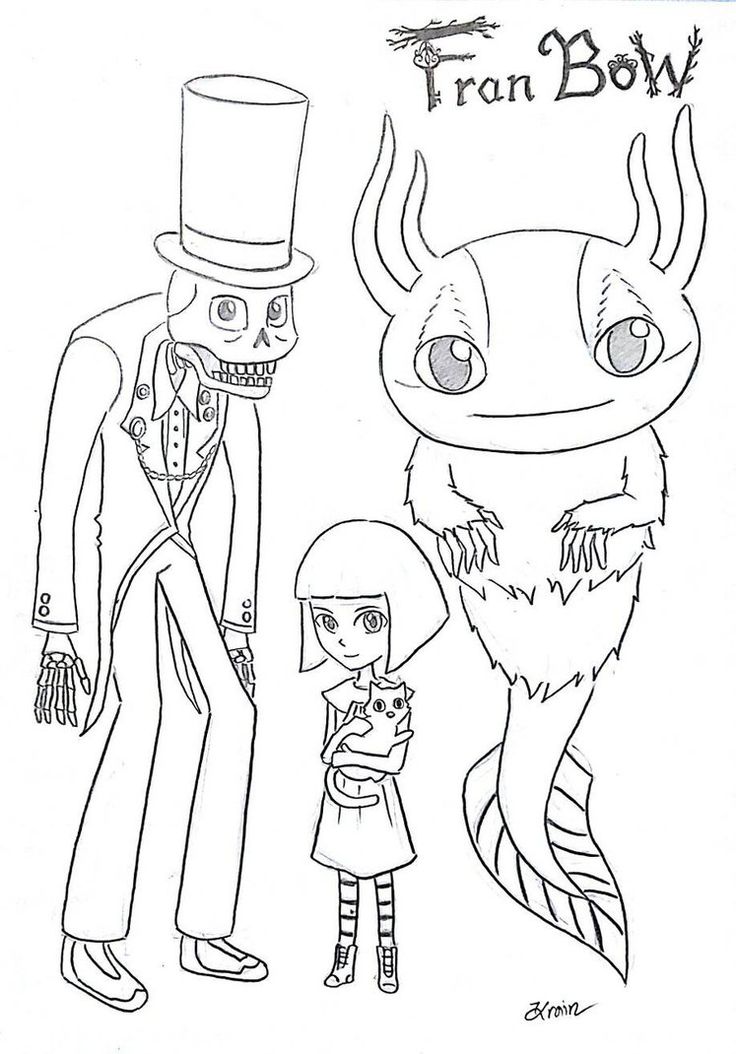 an adult and child are standing next to a monster