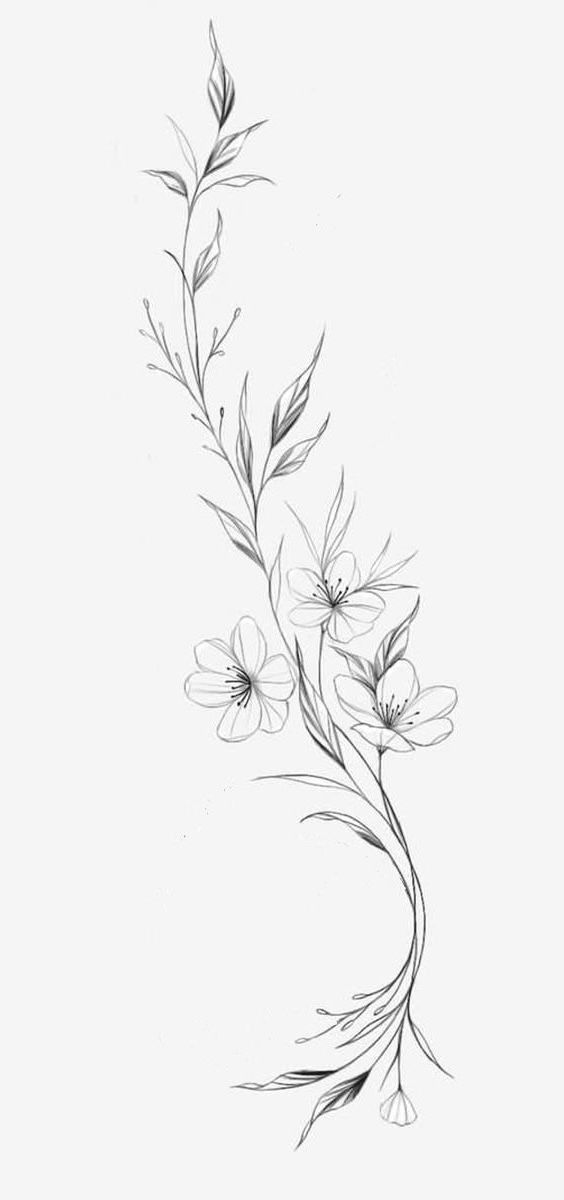 a black and white drawing of some flowers