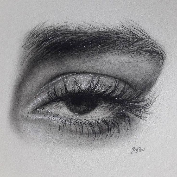 a drawing of an eye with long lashes