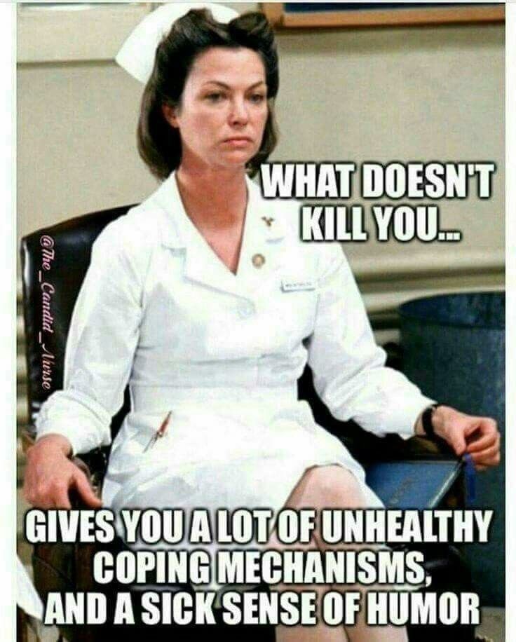 a woman sitting in a chair with the caption, what doesn't kill you gives you a lot of unhealthy coping mechanismss and sick sense of humor