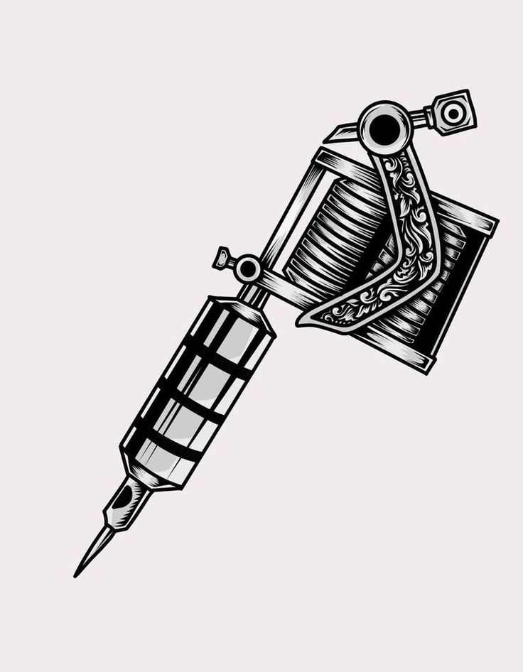 a drawing of a tattoo machine with a pen in it's tip and the word,