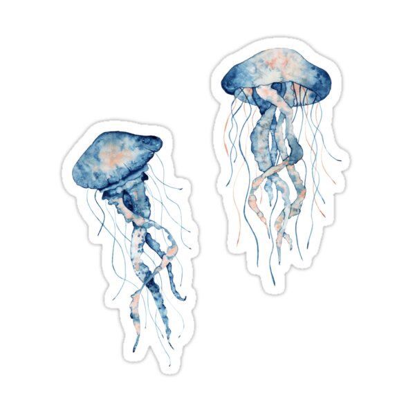 two blue jellyfish stickers sitting next to each other