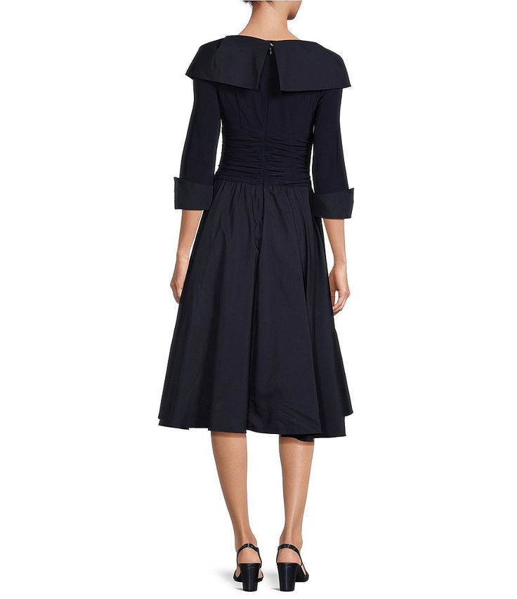 Jessica Howard Petite Size Portrait Collar 3/4 Sleeve Ruched Blouson Dress | Dillard's Wardrobe Solutions, Jessica Howard, Blouson Dress, Dillard's, Petite Size, Bodice, Collar, Dresses