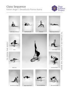 an image of a woman doing yoga poses on her stomach and back with the words class sequence written below