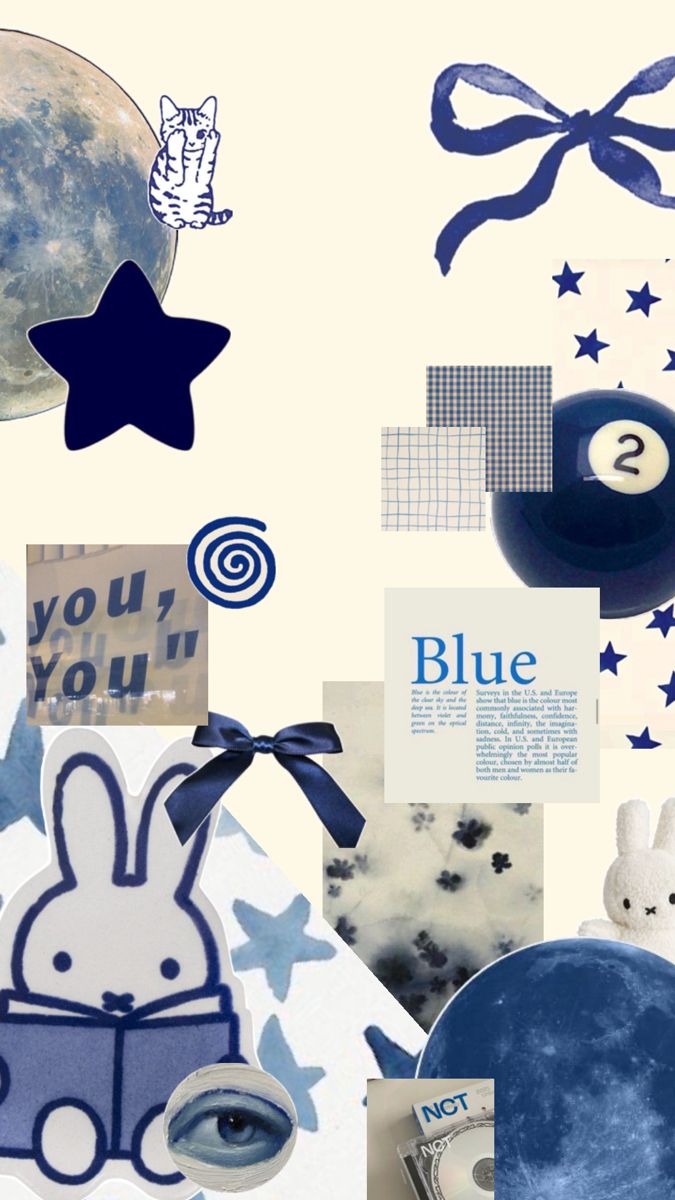 the collage has blue images and stars on it, as well as an image of a moon