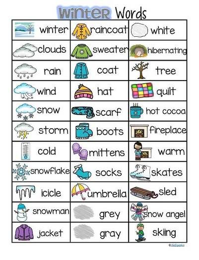 winter words worksheet with pictures to help students understand the weather and how they use them