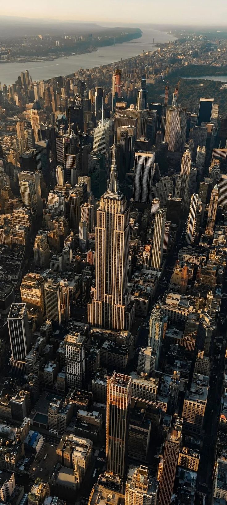 an aerial view of the empire building in new york city