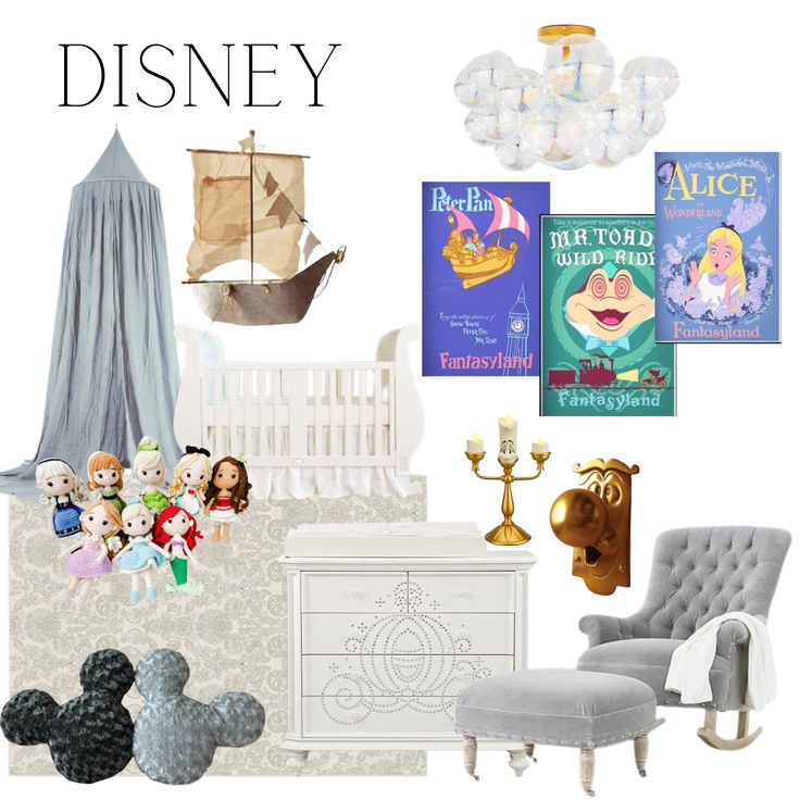 disney themed nursery room with toys and books