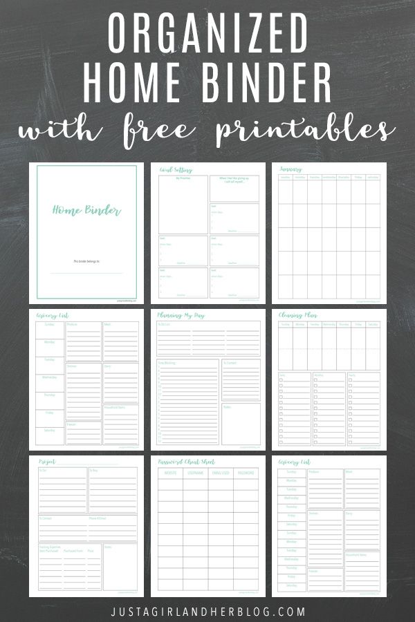 the organized home binder with free printables is shown on a chalkboard