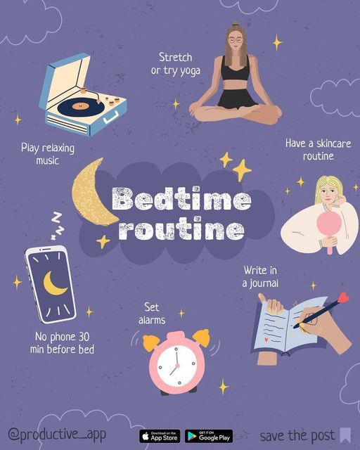 Productive - Habit tracker on Instagram: "Like a morning routine, an evening routine has some valuable time to make the most of the day and prepare for the following day. Check these evening routine habits that you can adopt to end your day for having a full and productive day when you wake up! Remember to save this post for later & share it with your friends 💜" Habit App, Daily Routine Habits, Relaxation Exercises, Life Changing Habits, A Morning Routine, Productive Habits, Sleep Health, Productivity Apps, Evening Routine