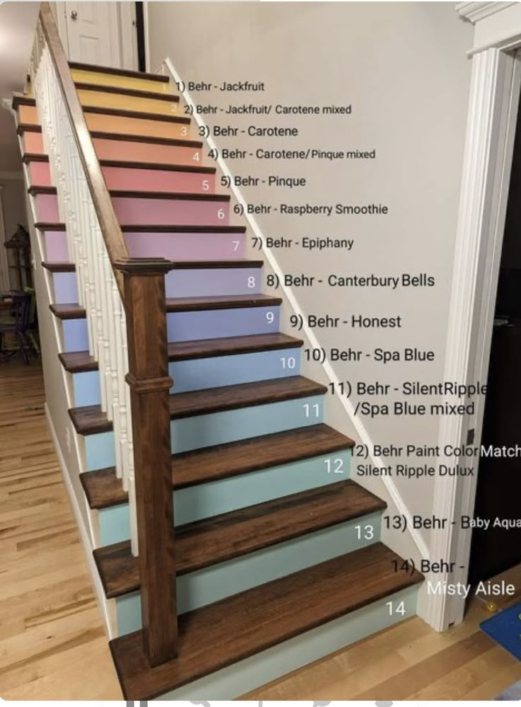 the stairs are painted with different colors and numbers to match each other's decor