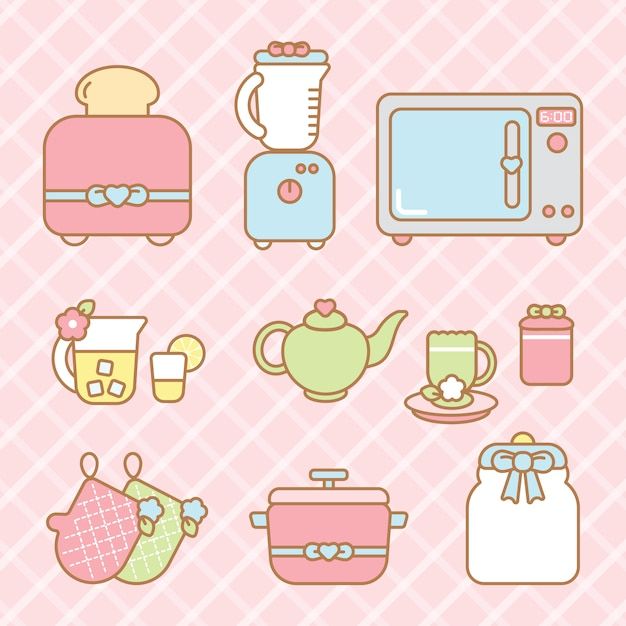 a bunch of different items that are on a pink background