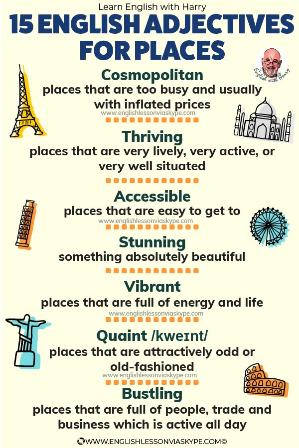 an english poster with the words for places