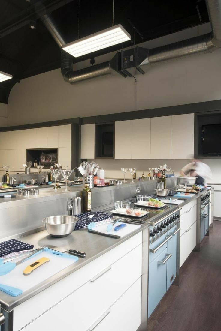 a kitchen filled with lots of counter top space and cooking utensils on the counters