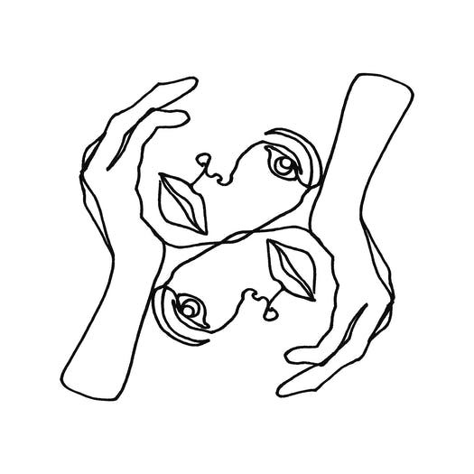 a drawing of two hands reaching towards each other