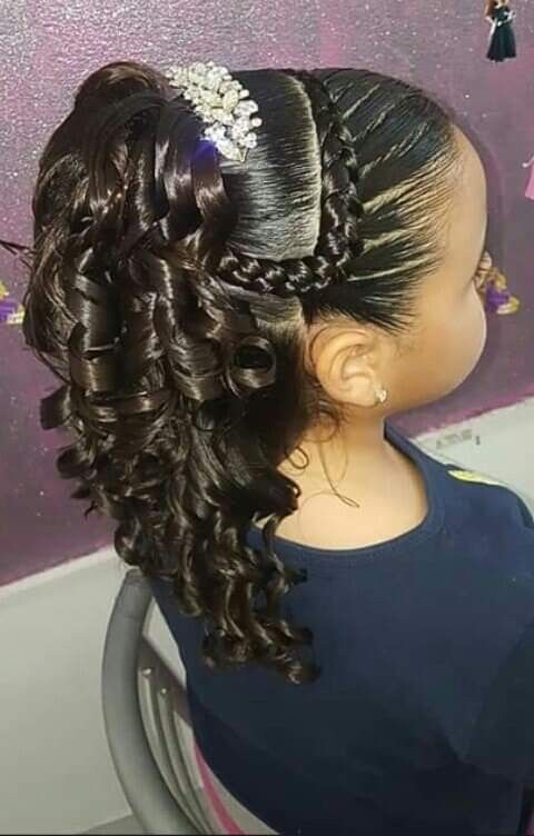 Hair Styles For First Communion, Pageant Hair For Kids, First Communion Hair, First Communion Hairstyles, Girls Updo, Cute Wedding Hairstyles, Communion Hairstyles, Pageant Hair, Hairstyles For Black Kids