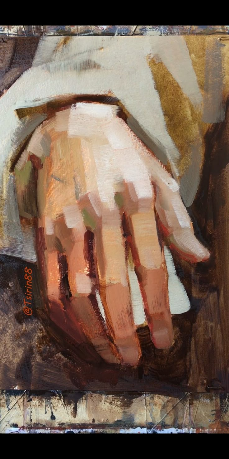 a painting of a person's hand holding something