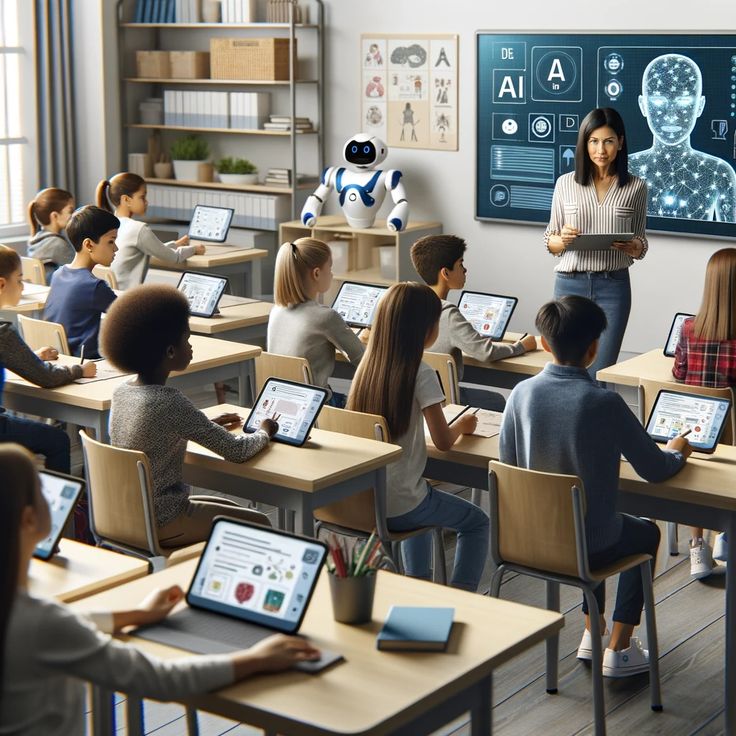 there are many people sitting at desks with laptops in front of the teacher