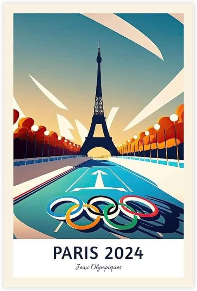 an olympic poster with the eiffel tower in the background