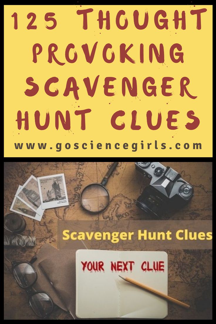 a poster with the words scavenger hunt clues on it