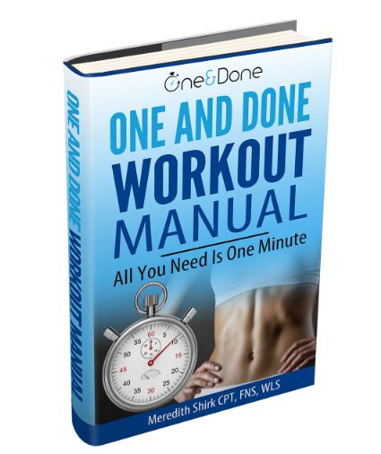 the one and done workout manual is shown in this book, with an image of a man holding a stopwatch