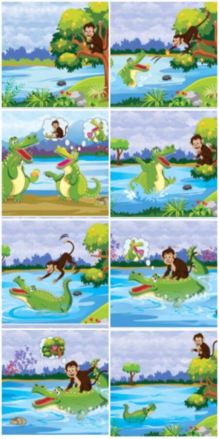 the jungle book panel with monkeys and crocodiles