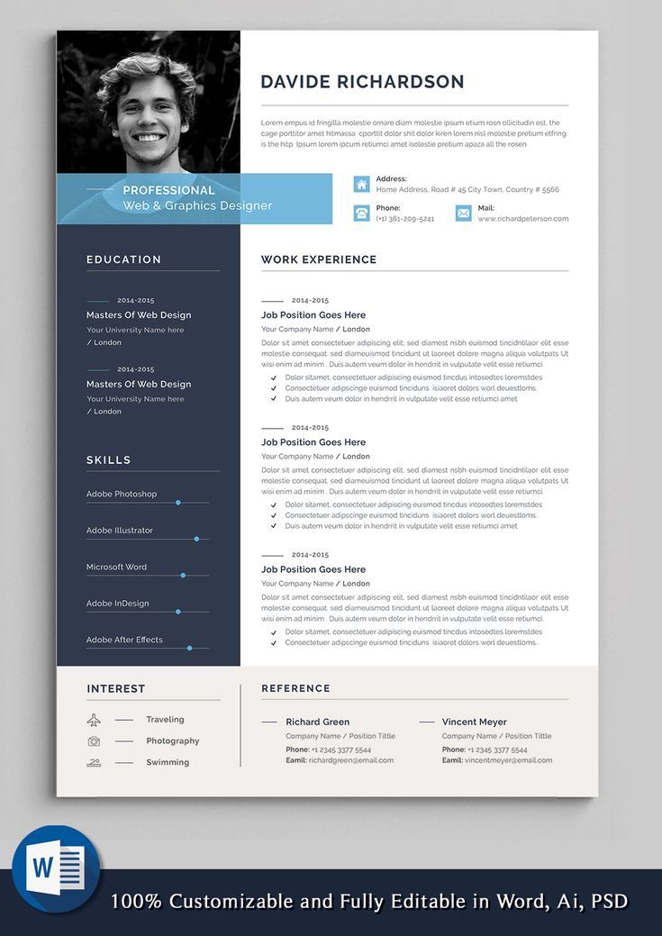 a professional resume template with blue accents