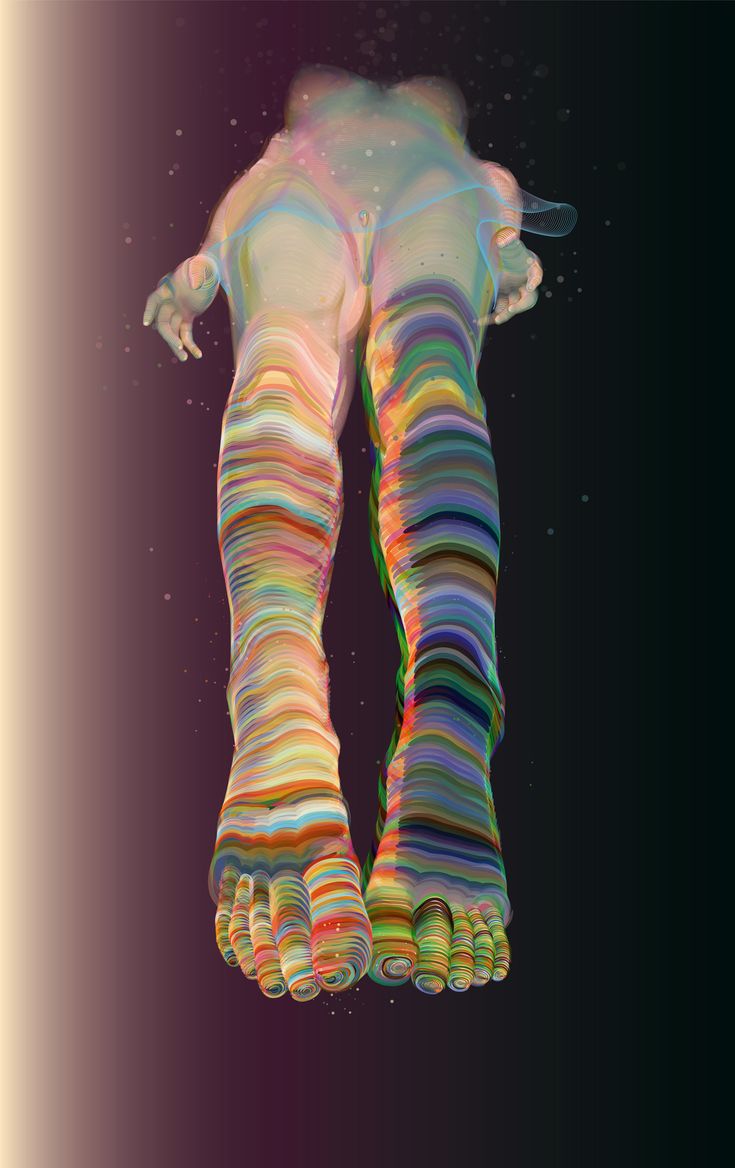 an image of a person's legs and feet in the air with colored lines on them