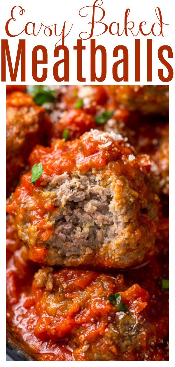 easy baked meatballs with marinara sauce and parmesan cheese on the side