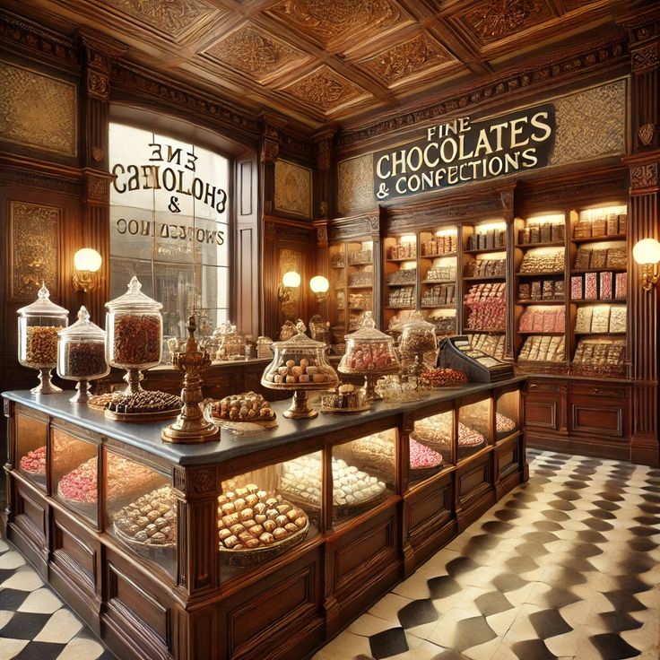 the chocolate shop has many different types of sweets