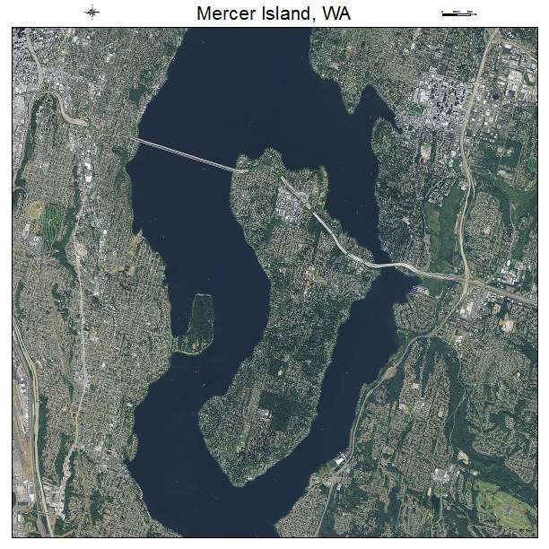 an aerial view of the water and land in merci island, wa from space