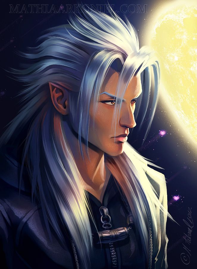 an image of a woman with white hair looking at the moon