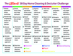 the ultimate 30 - day home cleaning and declutter challenge is shown in this image